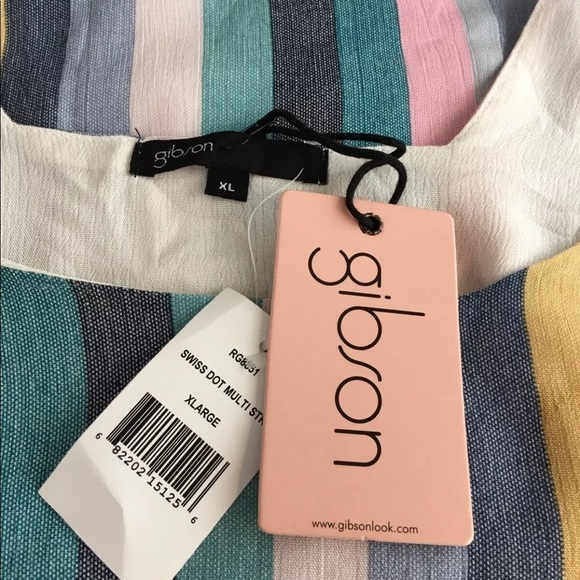 NEW Gibson Tank Top Motherchic Ruffle Stripe Blouse Sleeveless Size XL - Picture 5 of 7